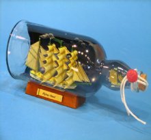 Green Flying Cloud Ship in Bottle w/Sky 11