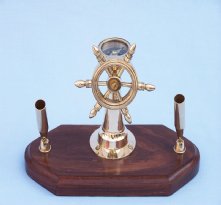 Ship Wheel Compass Pen Holder
